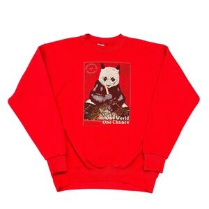 Vintage Galt Sand American Eagle Panda Sweatshirt Red 90s One World One Chance L